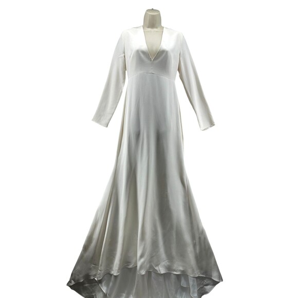 Alexandra Grecco Celine Gown Size 8 Ivory Wedding Dress Long Sleeve V Neck Train - Picture 3 of 16